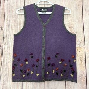 Vintage Sag Harbor Womens Wool Blend Floral Embroidered Vest size Small Petite